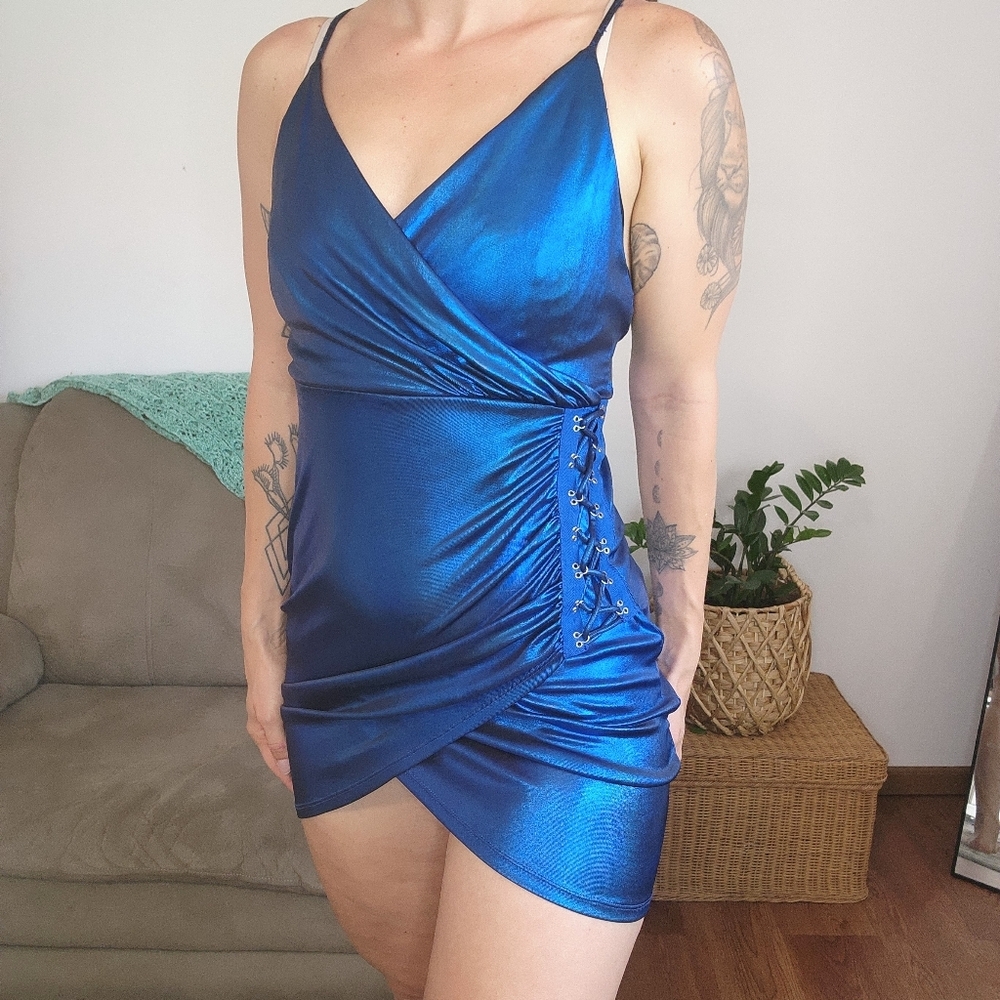Guess Metallic Wet Mini Dress Size Medium